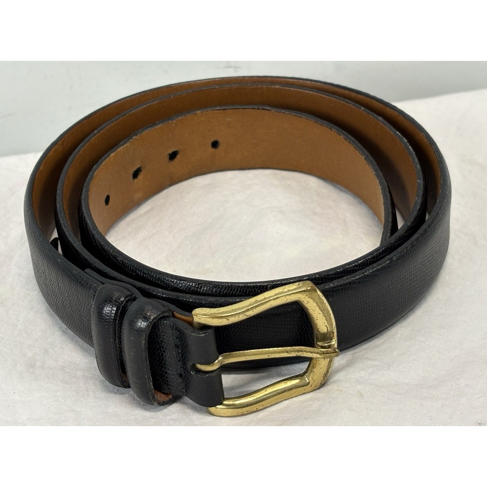 Vtg Trafalgar Lizard Embossed Leather Belt Men's 38 Black Made USA